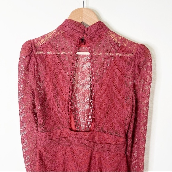 Saylor Lace Mockneck Long Sleeves Mini Celia Dress in Russet Size Medium - Picture 6 of 10